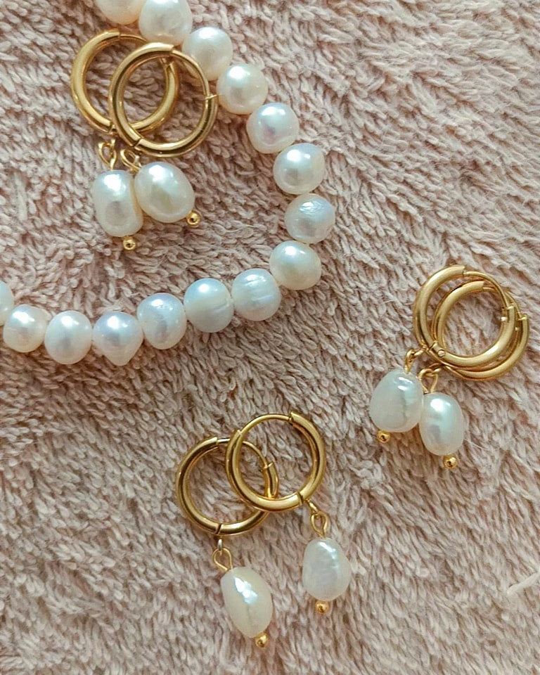 Donna Stainless Steel Pearl Hoops